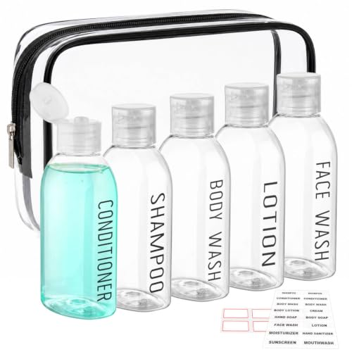 Travel Bottles for Toiletries 5 PCS 3.4oz Plastic Bottles with Clear Bag - color: Clear with bag