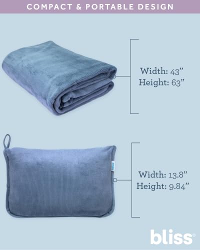 Bliss Faille Travel Pillow & Blanket Set, 2-in-1, Compact - color: Denim Blue