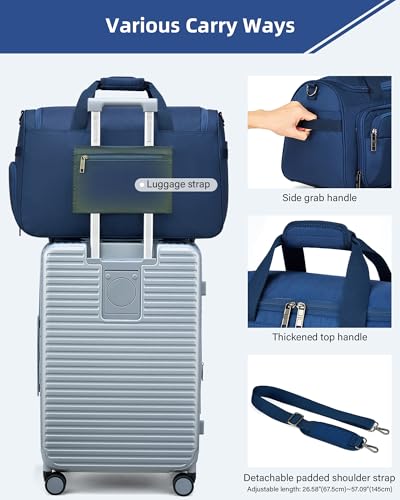 HanTrip 21 Inch Carry On Duffel Bag Foldable Overnight Tote Bags, Blue - color: Blue, size: Carry-on 21.5-Inch