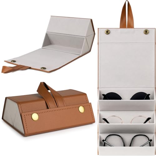 Sunglasses Travel Case,Foldable Eyeglasses Case, Portable Multiple Glasses Case for Women Men Girls - color: S-brown & 6.3*4.9*2.2 Inch