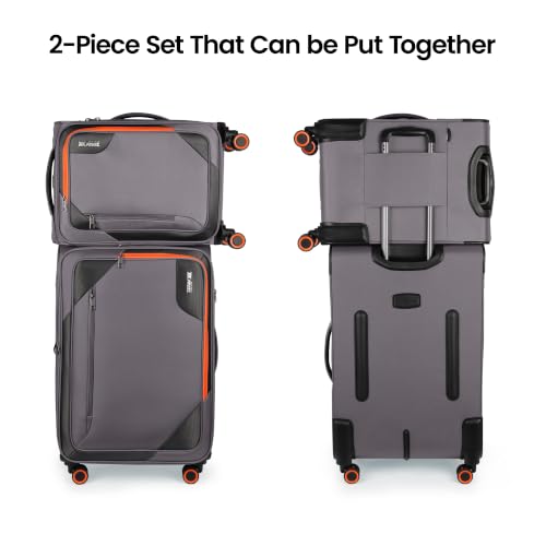 2-Piece(22/28in) Softside Luggage Set w/Front Open Pocket - color: Grey, size: 2-Piece Set (22"/28'')