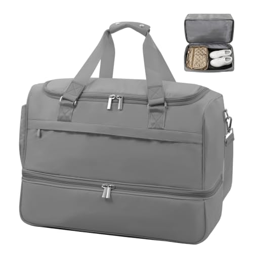 Travel Duffle Bag for Women, Carry-On Weekender with Shoe Compartment - color: Medium Gray
