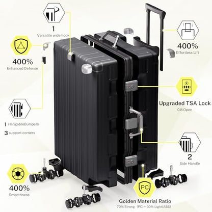 Krute Zipperless Luggage 28inch Checked Hard Shell Suitcases with Wheels - color: Black, size: Large (28 Inch)