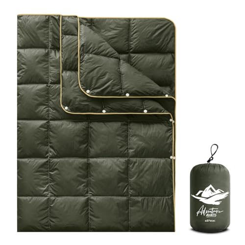 Large Camping Blanket Lightweight Puffy Camp Blanket - color: Dark Green, size: 52x75"