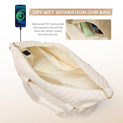 MDODO 3 Pcs Travel Duffel Bag for Women, Carry On Overnight Bag, 43L, Beige - color: Beige