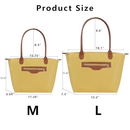 Waterproof Nylon Tote bag for Women Lightweight Designer Handbag with Zipper Stylish and Durable Purse - color: Mustard, size: Medium