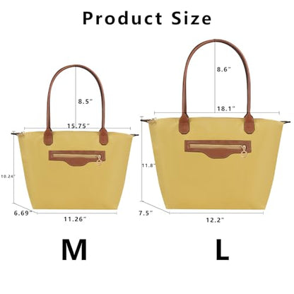Waterproof Nylon Tote bag for Women Lightweight Designer Handbag with Zipper Stylish and Durable Purse - color: Mustard, size: Medium