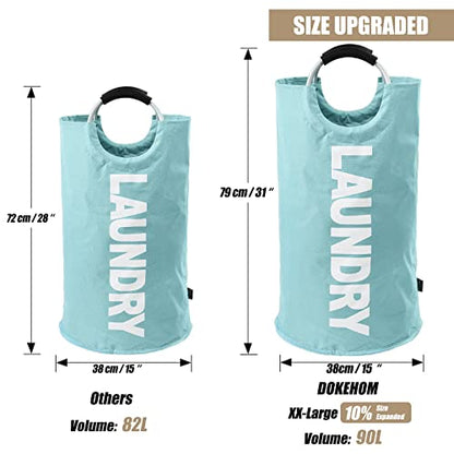 DOKEHOM 90L Large Laundry Basket Bag, Collapsible Tall Hamper, Light Blue - color: Light Blue, size: 90L