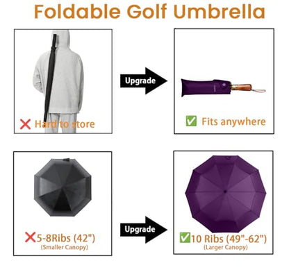 SIEPASA 49/54/62 Inch Windproof Golf Umbrella - Automatic Open/Close, Real Wood Handle - Large Folding Travel Umbrella for Wind, Rain & Sun Protection.(Purple/62) - color: Purple, size: 62 Inch