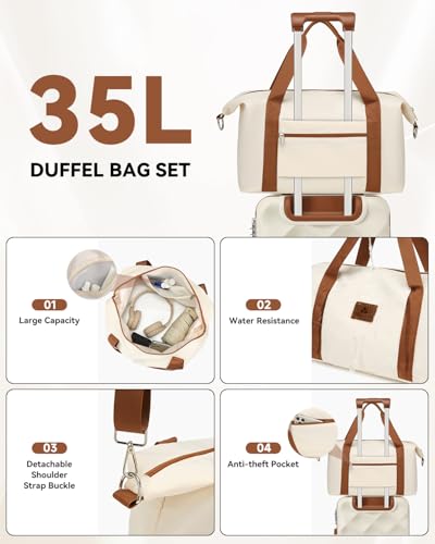 Somago Luggage Sets 5 Piece Hardside 20"/24"/28" with Duffle Toiletry Pouch - color: Beige, size: 5 Piece Set