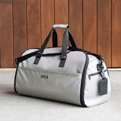 Suit Saver Convertible Hanging Garment Duffle Bag, Custom Embroidered, Blue, Black and Grey, Ballistic Nylon, with Adjustable Shoulder Strap and Separate Shoe Compartment (Grey) - color: Grey