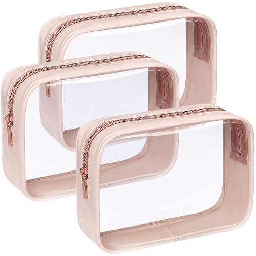 F-color TSA Approved Toiletry Bag - Clear Makeup Bag, 3 Pack, Nude Pink - color: Nude Pink, size: TSA Carry-on Series (3 Medium)