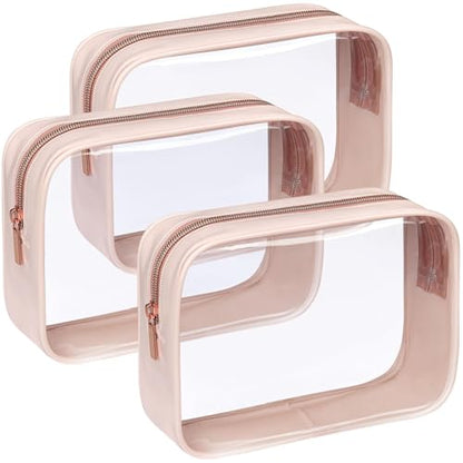 F-color TSA Approved Toiletry Bag - Clear Makeup Bag, 3 Pack, Nude Pink - color: Nude Pink, size: TSA Carry-on Series (3 Medium)