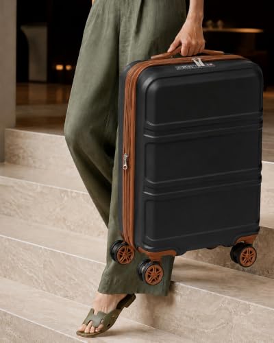 Kono 3 Piece Luggage Sets Expandable with Spinner Wheels TSA Lock - color: Apricot Black, size: 3-piece Set (20/24/28)