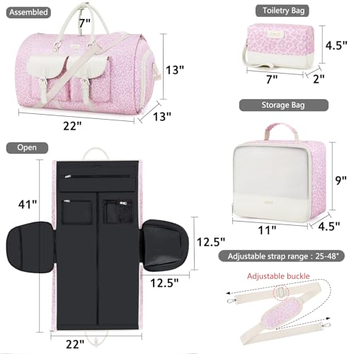 Garment Bag for Travel Convertible Carry on Travel Duffel Bag for Men Women - color: A06-Pink