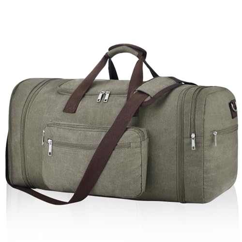Felipe Varela 60L Canvas Duffle Bag for Men, Travel & Gym Carry on, Green - color: Green, size: 60L