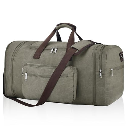 Felipe Varela 60L Canvas Duffle Bag for Men, Travel & Gym Carry on, Green - color: Green, size: 60L