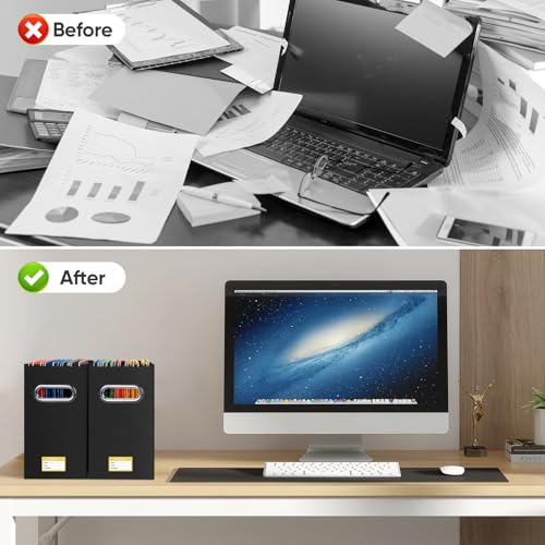 BALEINE 2PK File Organizer Box, Cardboard File Folder Organizer with Handle - color: Black, style: 2PK (Slim)