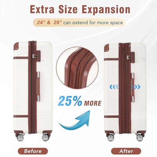 Merax 24 Inch Checked Luggage, Expandable Suitcase with Spinner Wheels - color: White(24+bags)