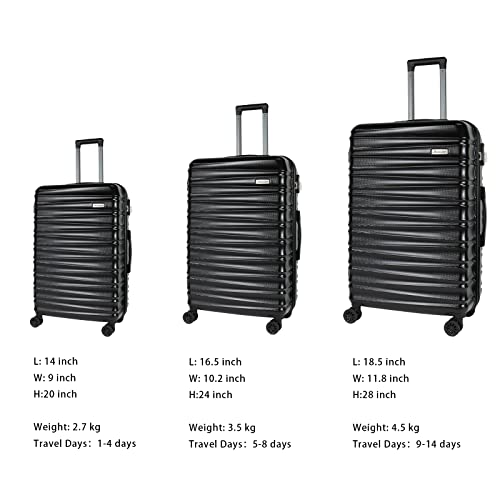 Luggage Sets 3 Piece(20/24/28)-Suitcase Set- Luggage with Wheels-PC + ABS Durable Lightweight Rotating hardshell suitcase 5PCS (Black)… - color: 5pcs Black, size: 20/24/28