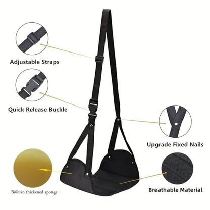 Airplane Foot Hammock, Portable Base Designed Travel Foot Hammock,Desk Rest Gadget, Comfortable Leg Sling for Long Flight Travel(Black)
