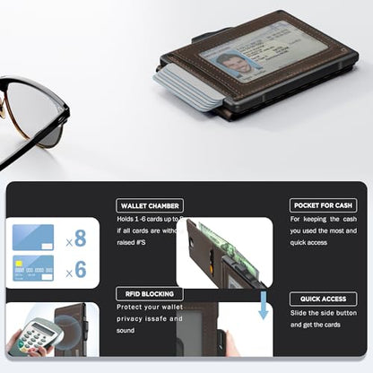 Wallet for Men, Minimalist Leather RFID Blocking Bifold Wallet, Cash Slot - color: Coffee Brown