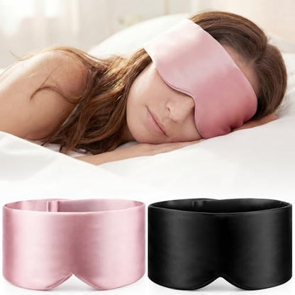 Bonuci 2 Pack Silk Sleep Mask for Side Sleepers & Couples, 100% Mulberry Silk, Adjustable No-Slip Strap, Soft Padded Eye Cover Blindfold for Blackout Women Men Gift Sensitive Skin Travel, Pink/Black