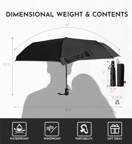 Travel Windproof Umbrella for rain Compact Small Travel size QuickDry - color: 5-Black