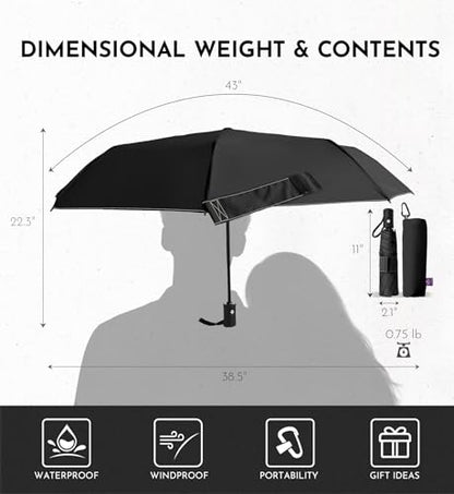 Travel Windproof Umbrella for rain Compact Small Travel size QuickDry - color: 5-Black