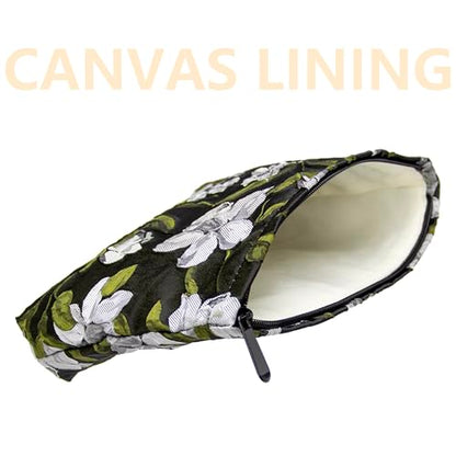 Flat Makeup Bag for Women,Zipper Cosmetic Pouch Purse,Brocade Floral Black - color: Brocade Floral Black