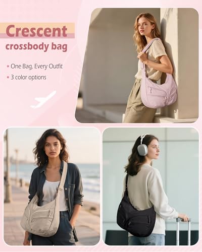 Smasrob Crescent Crossbody Bag with RFID Blocking Pocket and Bottle Holder - color: Pink