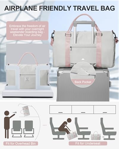 WISEPACK Gym Bag for Womens with Shoes Compartment Travel Duffel Bag - color: B6-Grey Pink
