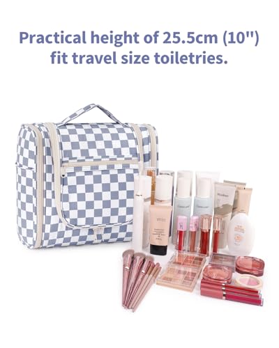 Narwey Large Hanging Travel Toiletry Bag for Women, Makeup Cosmetic Bag - color: C-Grayish Blue Checkerboard, size: Large