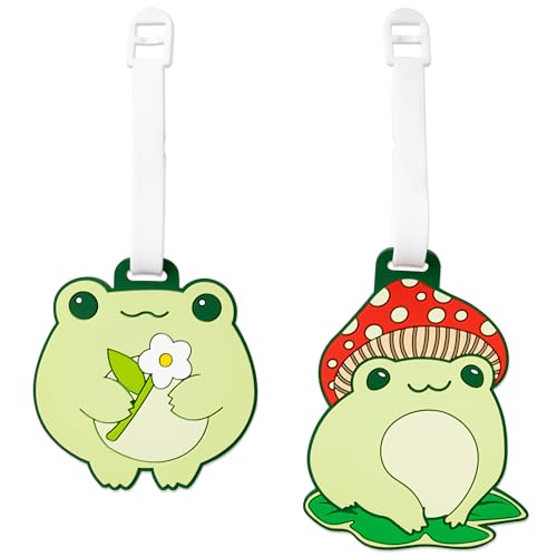 Frog Silicone Luggage Tags - 2pcs Kawaii Frog Mushroom Cute Animal Rubber ID Tags for Luggage Baggage Suitcase Bags Decor Funny Identifiers Travel Tags Gift for Kids - style: Frog