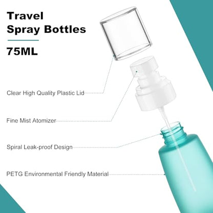 Fine Mist Travel Spray Bottles, 3-Pack，2.5oz/75ml - size: 75 ml