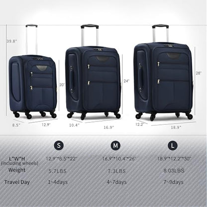 Merax Luggage Set 5 Piece,Expandable Softside Suitcase with Travel Bags - color: Deep Blue, size: 22/26/30/DB/TB