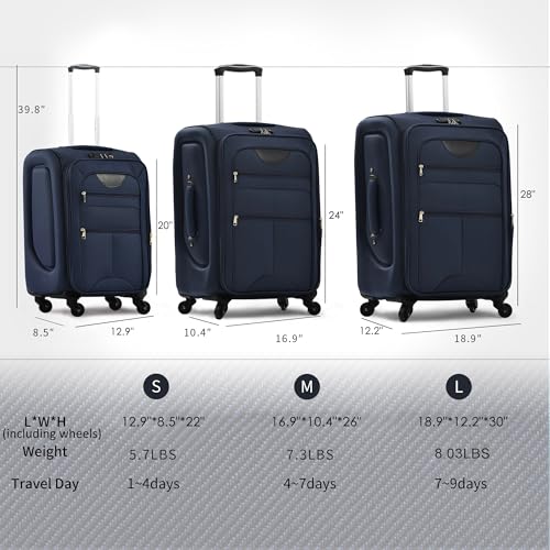 Merax Suitcase Set Softside 3-Piece Expandable Luggage with Travel Bag - color: Deep Blue(22/26/30/Bags)