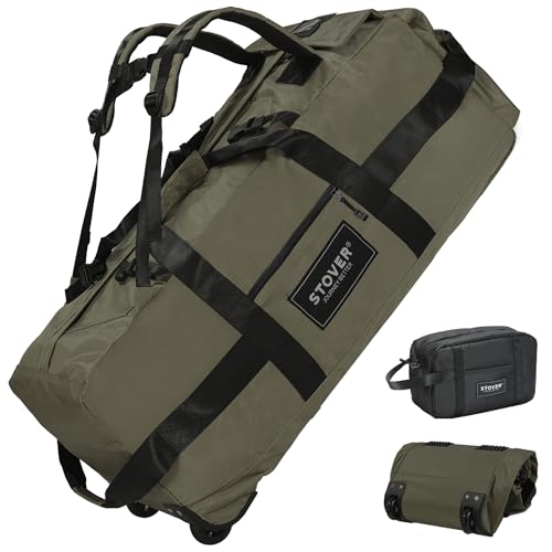 STOVER 45/80/100L Rolling Duffel Bag with Wheels, Large Durable Travel Duffle + Toiletry Bag, Heavy Duty, Packable, Foldable with Shoulder Straps- Use as Luggage or Backpack, Men/Women (Green) - color: Green