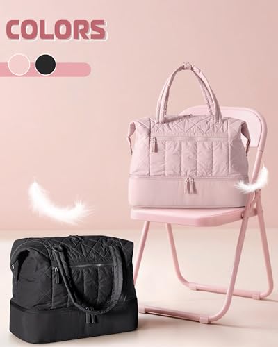 Smasrob Quilted Duffle Bag with Shoe Compartment, Wet Pocket, Laptop Pocket - color: Black
