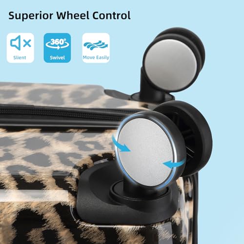 LARVENDER Luggage Sets 6 Piece Expandable Suitcase with Wheels, Cheetah - color: Cheetah 6pcs, size: Family Set