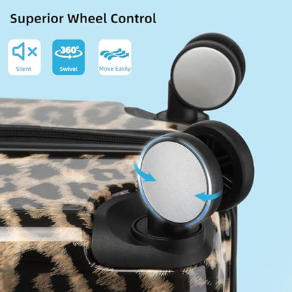 LARVENDER Luggage Sets 6 Piece Expandable Suitcase with Wheels, Cheetah - color: Cheetah 6pcs, size: Family Set