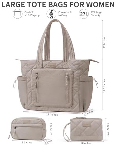 Bagstellar Puffer Tote Bag for Women, Lightweight Puffy Work Laptop Handbag - color: Oatmeal