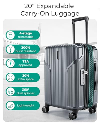 BAGSMART Expandable Carry On Luggage 22x14x9 Airline Approved, Carry-On Suitcase, Grey - color: Grey