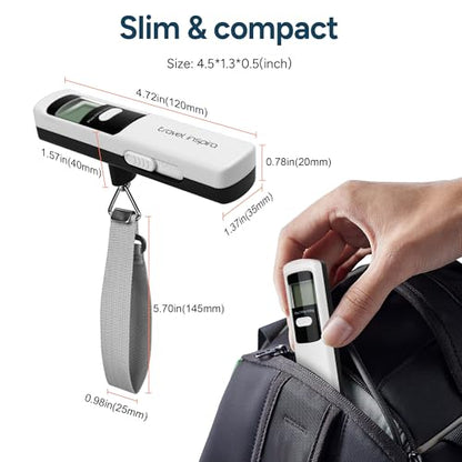 Battery-Free Luggage Scale – No Batteries Needed, Portable Digital Hanging Suitcase Weight Scale for Air Travel & Checked Bags, 110lb/50kg, LCD Display, Compact Travel Accessory - color: White