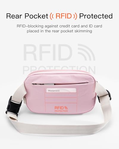 Inateck Sling Bag X-Mini, Durable Fanny Pack with RFID Blocking, Water-resistant Belt Waist Bag with Quick-adjust Strap, Stylish Waist Pack for Men, Women, Travel, Hiking, Cycling, Work, Sports, Pink - color: Pink