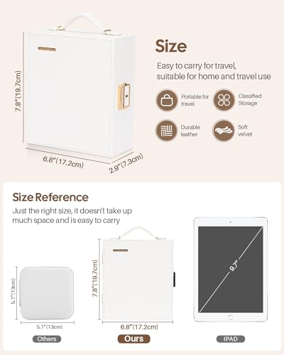 Enthralite Portable Travel Jewelry Case: Jewelry Box with Lock and Mirror - color: White