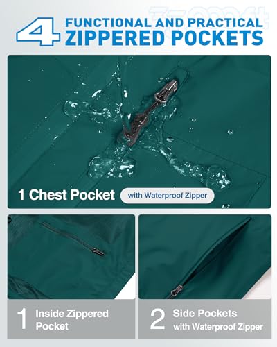 33,000ft Packable Rain Jacket for Women Waterproof Raincoats with Hood - color: Dark Cyan, size: X-Small