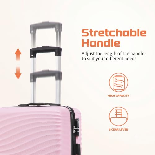 Rosamo 3 Piece Luggage Sets, Lightweight Hardside, TSA Lock, Spinner Wheels (Pink) - color: Pink