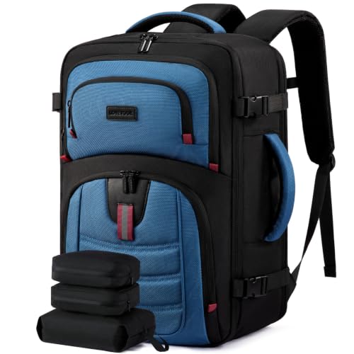 LOVEVOOK 40L Travel Backpack for Men - Airline Approved Carry On Backpack - color: Black & Blue, size: 40L-17inch