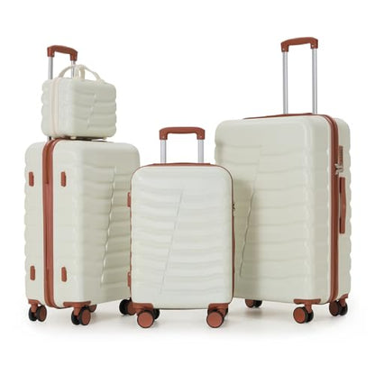 4Pc Hardside Carry On Checked Luggage Set Spinner TSA - color: Apricot white